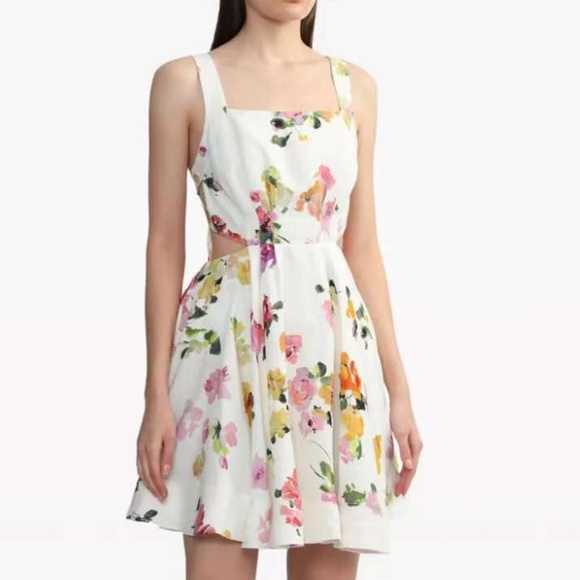 NEW BEST AJE Clara Linen Floral Mini Dress White Pink Blush Spring Back Bow - Picture 10 of 13